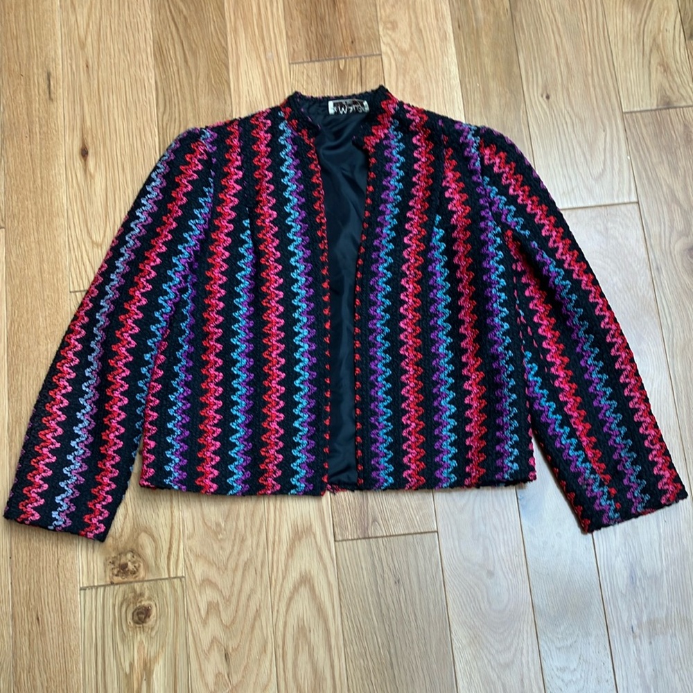 Vintage  Patterned/textures Jacket, mandarin collar and open front